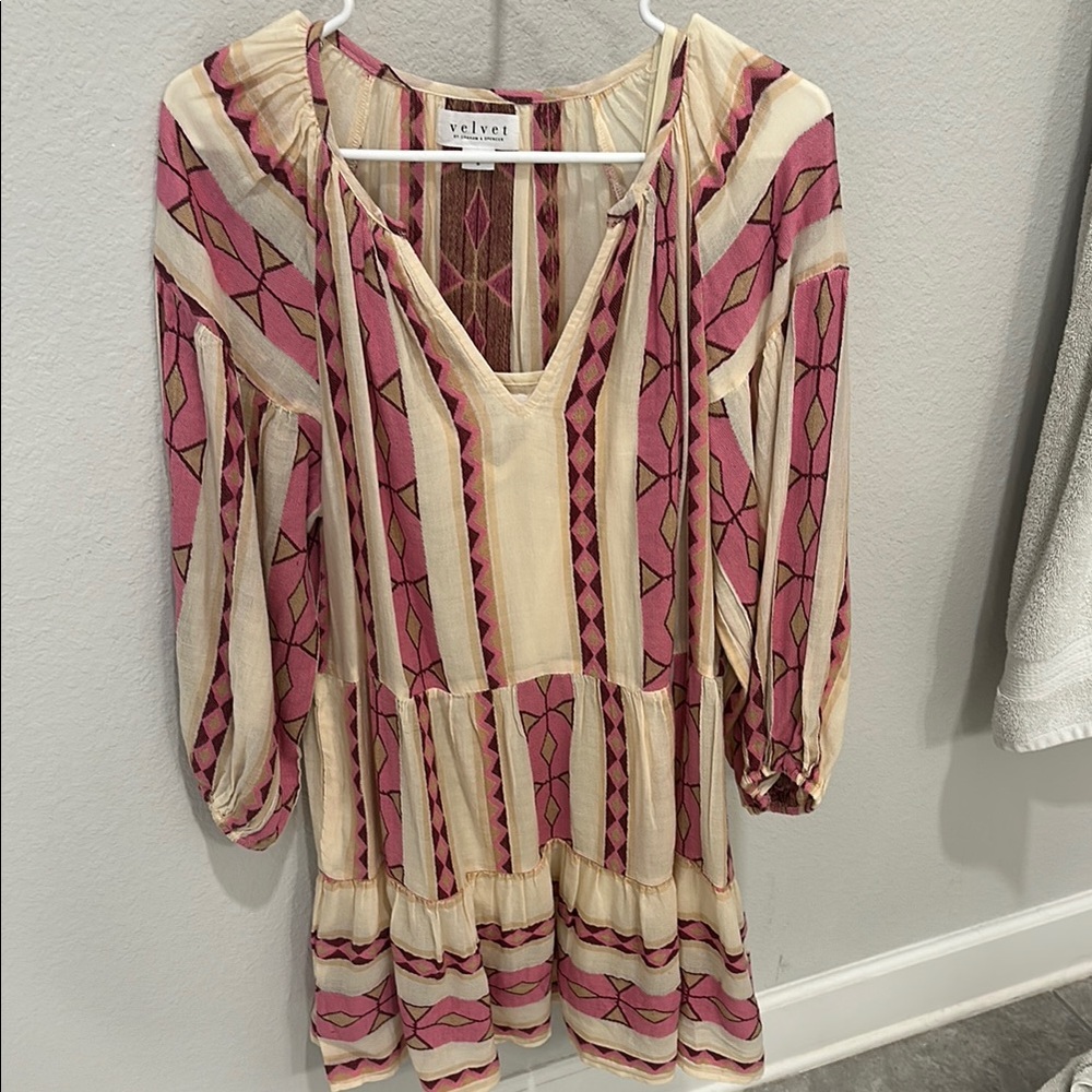 Velvet Geometric Pink and Cream Dress